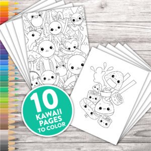 Kawaii Doodle Coloring Pages | Printable Cute Character Adult Coloring Pages