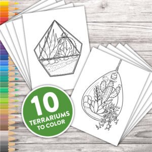 Terrarium Coloring Pages | Adult Coloring Book with Cute Plants