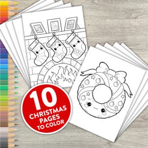 Kawaii Christmas Coloring Pages | Printable Cute Character Adult Coloring Pages