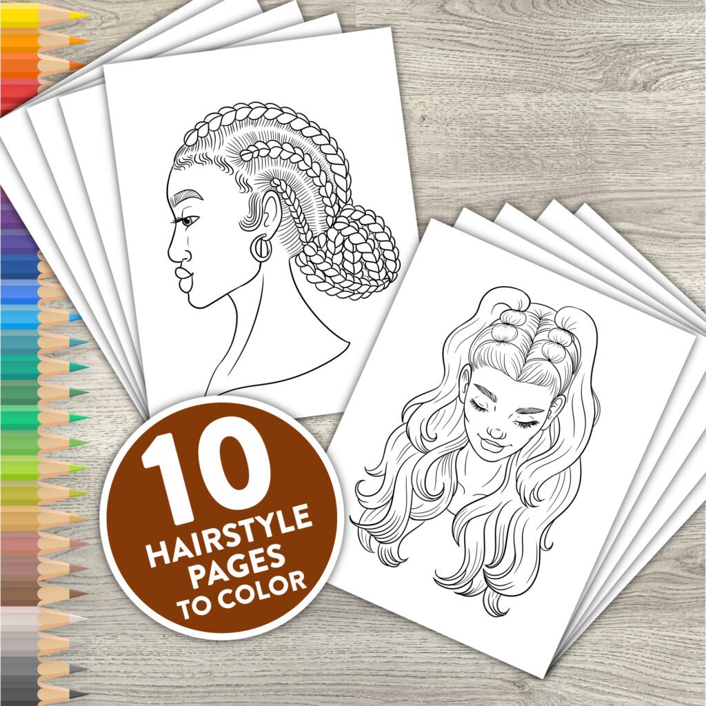 Women’s Hairstyle Coloring Pages | Printable Diverse Women’s Hair Adult ...