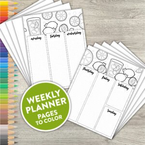 Printable Weekly Coloring Planner Insert | Bullet Journal, Happy Planner, Ring Bound Planner Insert | Undated Weekly Coloring Pages