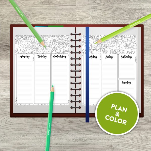Printable Weekly Coloring Planner Insert | Bullet Journal, Happy Planner, Ring Bound Planner Insert | Undated Weekly Coloring Pages - Image 2