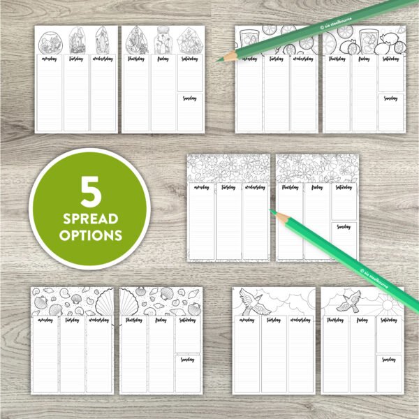 Printable Weekly Coloring Planner Insert | Bullet Journal, Happy Planner, Ring Bound Planner Insert | Undated Weekly Coloring Pages - Image 3
